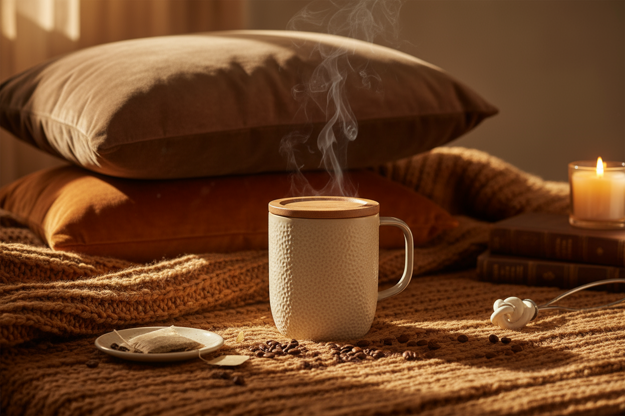 Термозчашка на фоне уюта чай кофе 